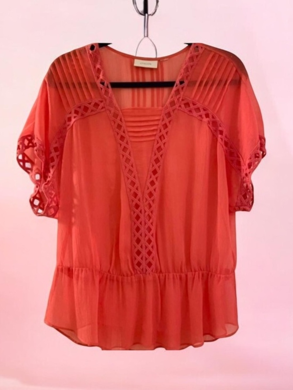 Chico’s blouse Salmon Color Sheer Top size 3